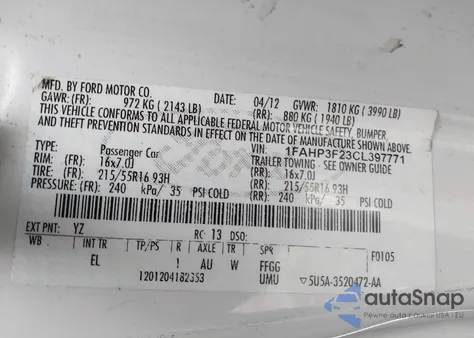 2012 Ford Focus Se from USA, damaged, VIN 1FAHP3F23CL397771